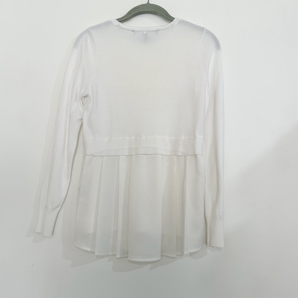 White House Black Market White Knit Sweater Ruffle Back Pleated Panel XS - Picture 5 of 6